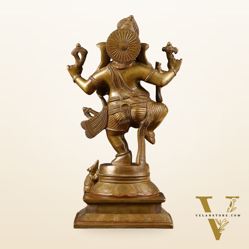 Chola-Inspired Dancing Ganapati Brass Statue | Nritya Ganesha | Height: 13 inch