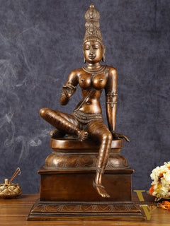 Chola Style Bhoga Shakti Brass Seated Parvati Uma Devi Sculpture | Height: 20.5 inch