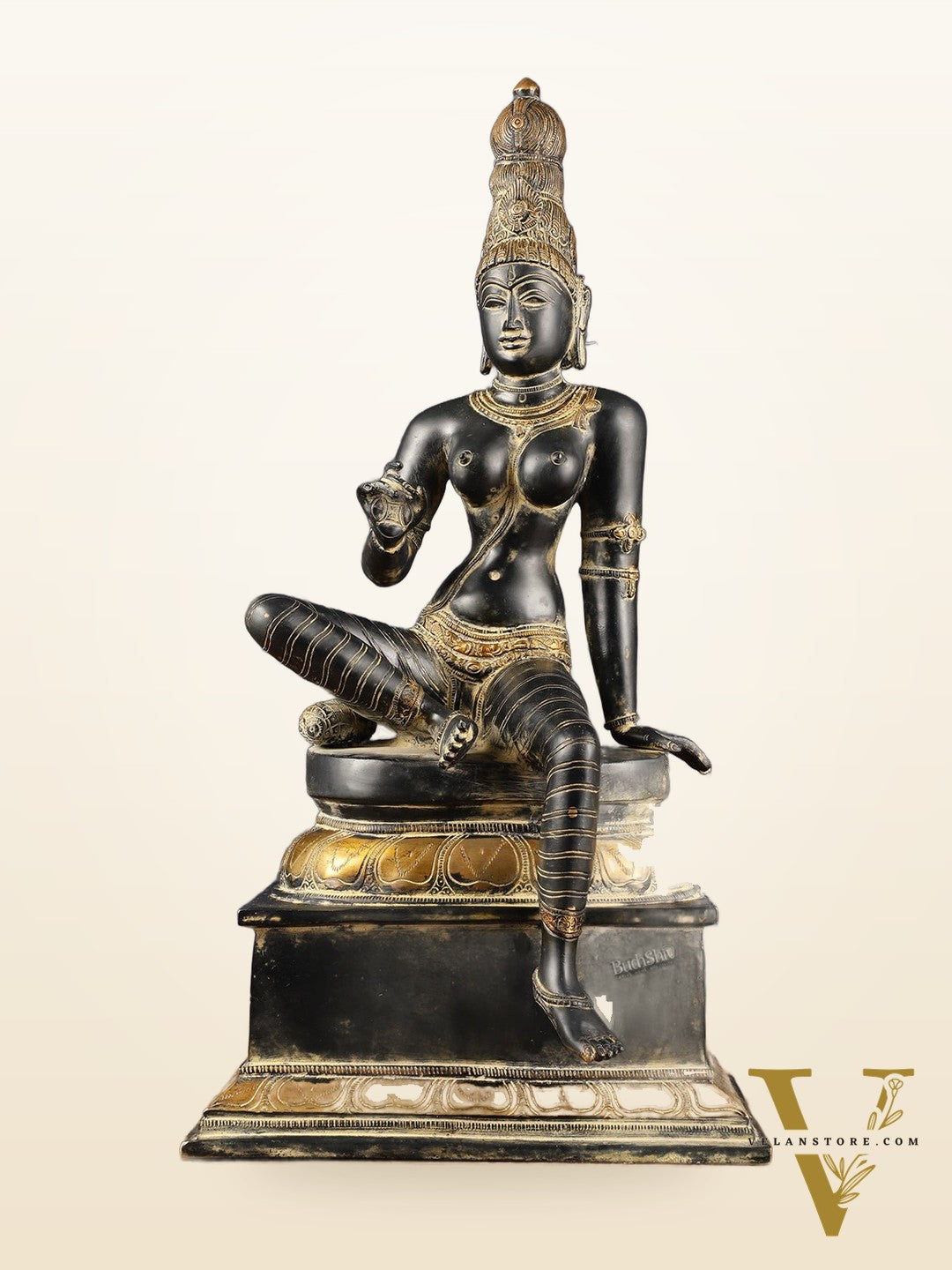 Chola Style Bhoga Shakti Brass Seated Parvati Uma Devi Sculpture | Height: 20.5 inch