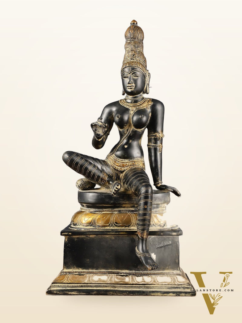 Chola Style Bhoga Shakti Brass Seated Parvati Uma Devi Sculpture | Height: 20.5 inch
