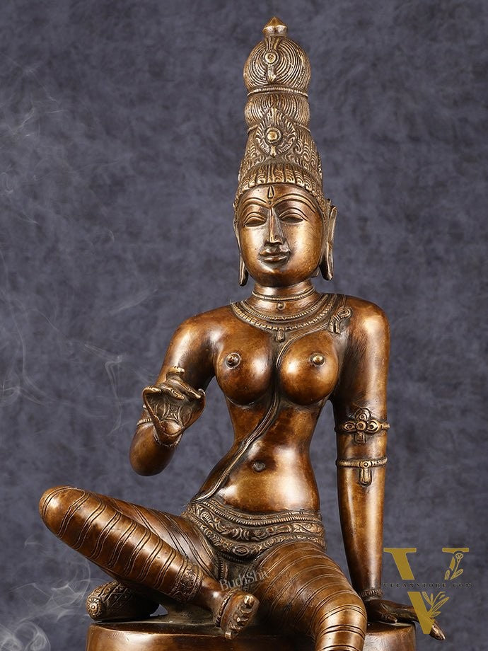 Chola Style Bhoga Shakti Brass Seated Parvati Uma Devi Sculpture | Height: 20.5 inch