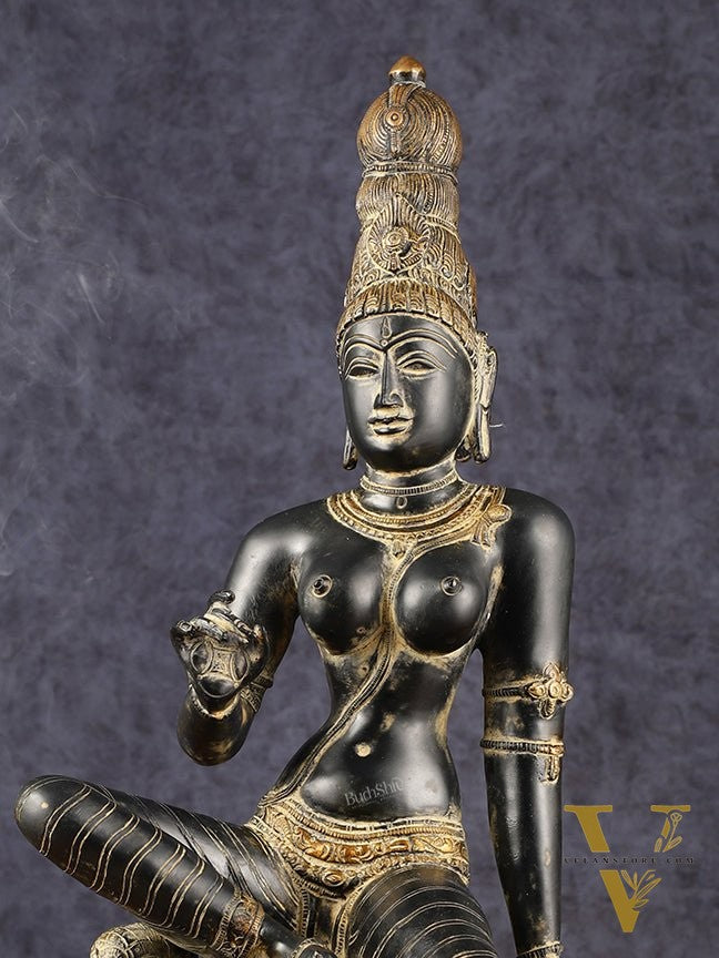 Chola Style Bhoga Shakti Brass Seated Parvati Uma Devi Sculpture | Height: 20.5 inch