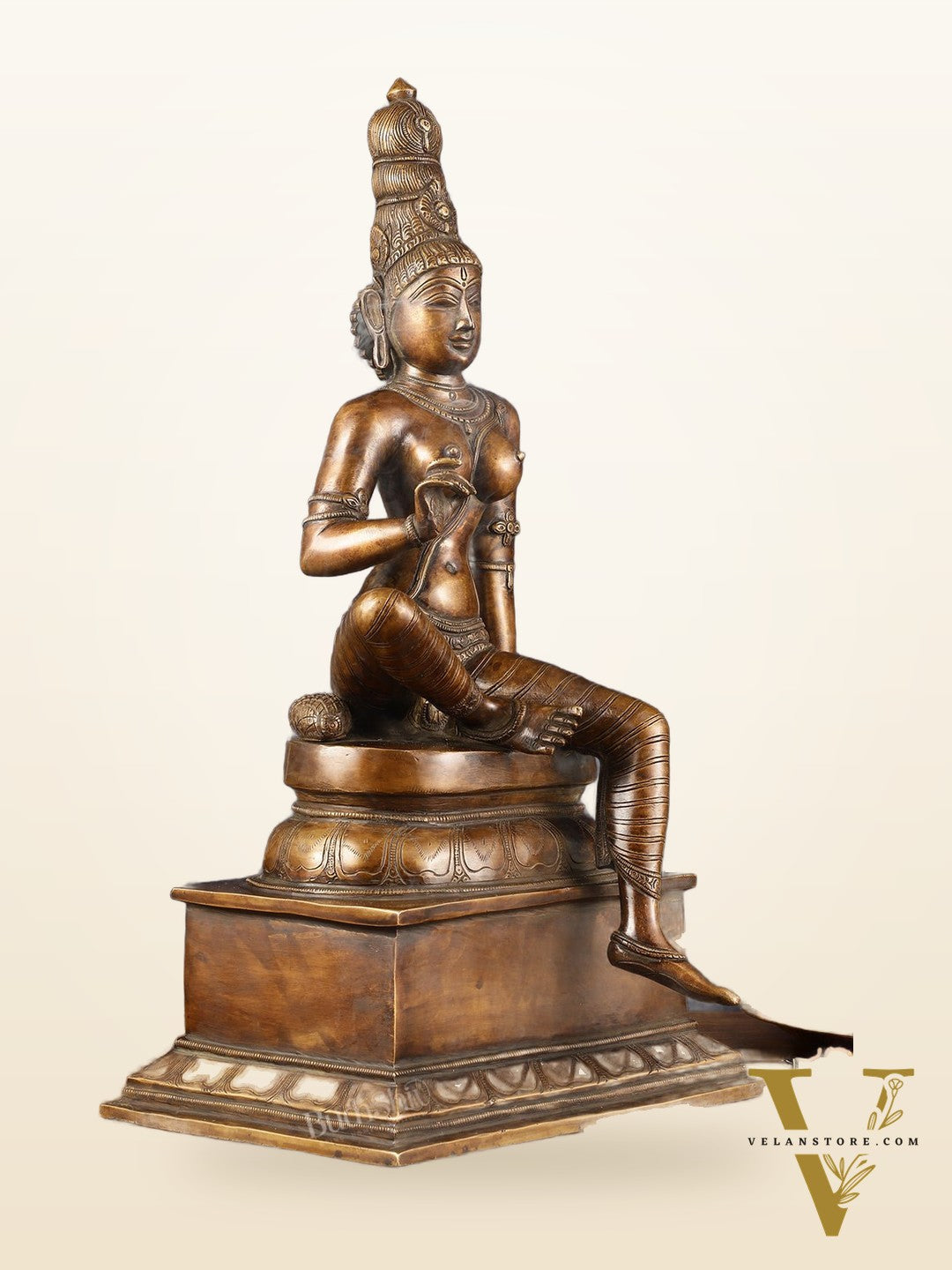 Chola Style Bhoga Shakti Brass Seated Parvati Uma Devi Sculpture | Height: 20.5 inch