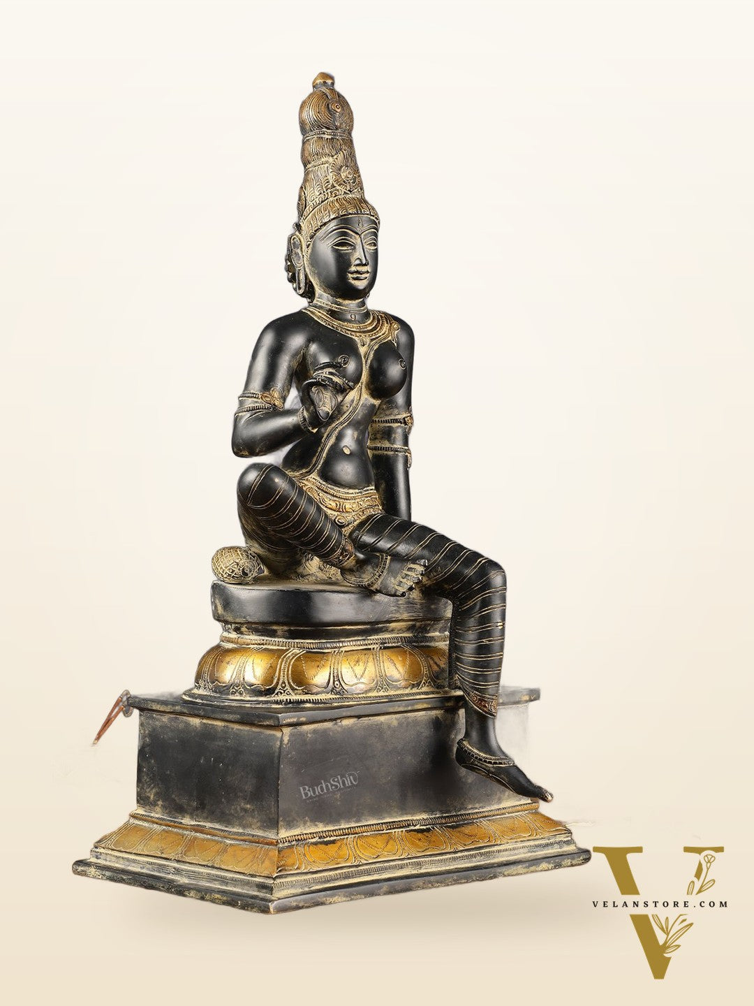 Chola Style Bhoga Shakti Brass Seated Parvati Uma Devi Sculpture | Height: 20.5 inch