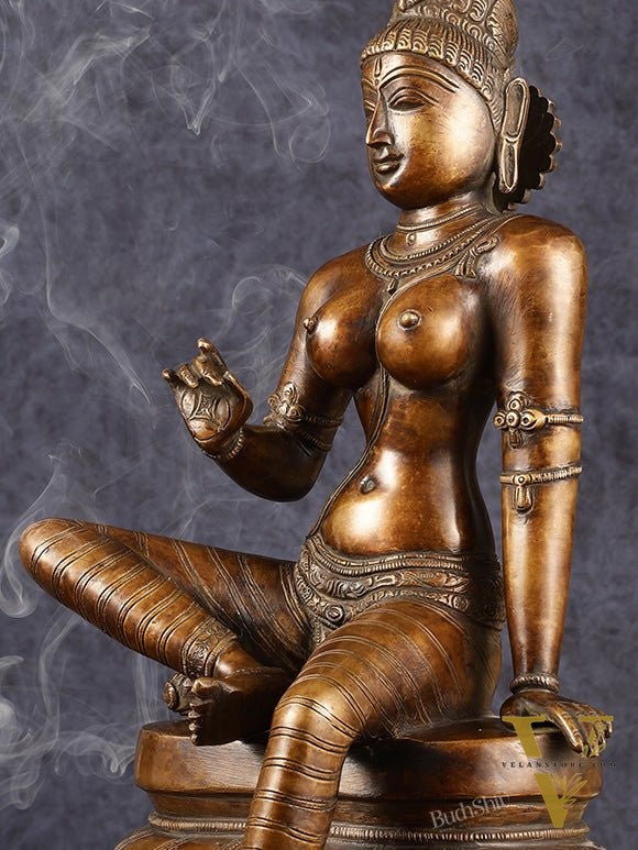Chola Style Bhoga Shakti Brass Seated Parvati Uma Devi Sculpture | Height: 20.5 inch