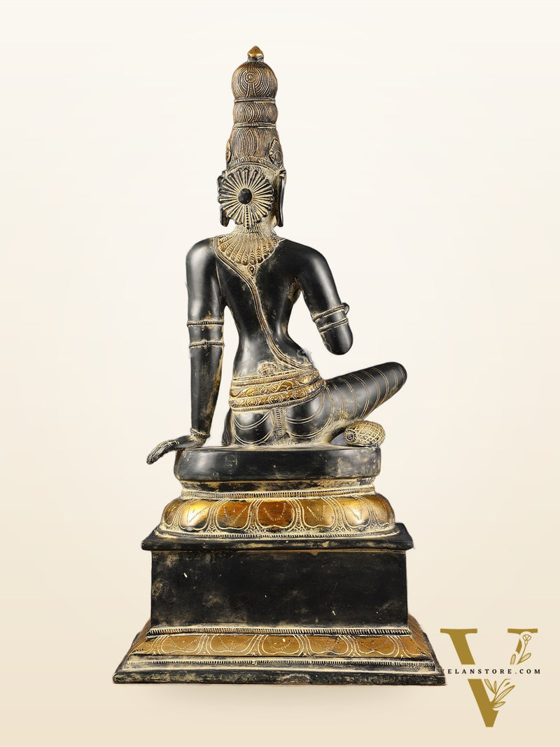 Chola Style Bhoga Shakti Brass Seated Parvati Uma Devi Sculpture | Height: 20.5 inch