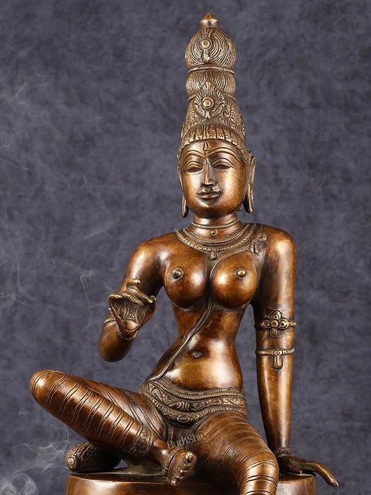 Chola Style Bhoga Shakti Brass Seated Parvati Uma Devi Sculpture | Height: 20.5 inch