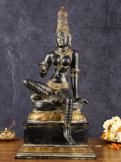 Chola Style Bhoga Shakti Brass Seated Parvati Uma Devi Sculpture | Height: 20.5 inch
