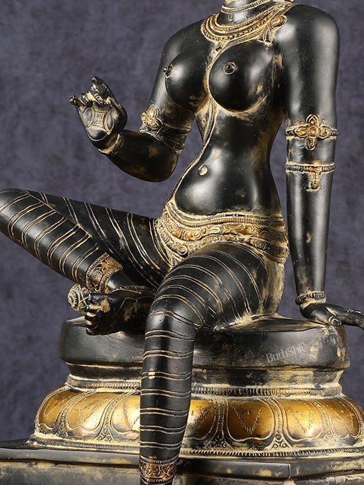 Chola Style Bhoga Shakti Brass Seated Parvati Uma Devi Sculpture | Height: 20.5 inch