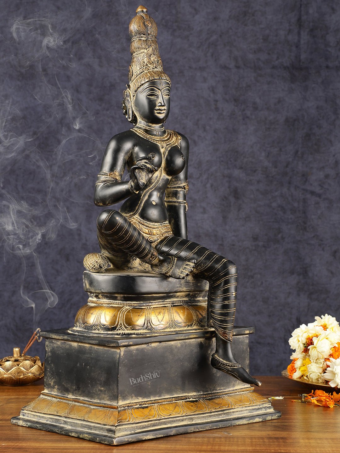 Chola Style Bhoga Shakti Brass Seated Parvati Uma Devi Sculpture | Height: 20.5 inch