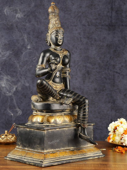 Chola Style Bhoga Shakti Brass Seated Parvati Uma Devi Sculpture | Height: 20.5 inch