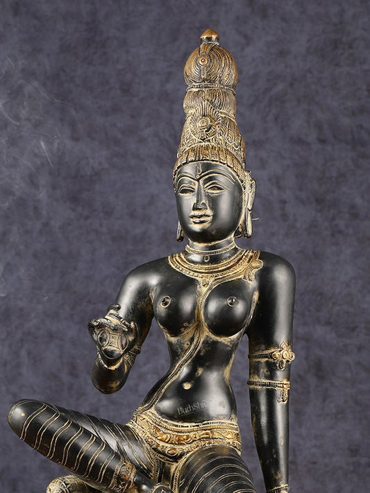 Chola Style Bhoga Shakti Brass Seated Parvati Uma Devi Sculpture | Height: 20.5 inch