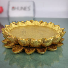 Brass Lotus Chowki Kamal Aasan Pooja Base, Peetal Pital Pittala Ashtadhatu Murti Seat for Lakshmi Ganesha Vishnu Saraswati Krishna Durga Shiva Lingam Radha Krishna Balaji, Gold, 2 Inch, 1 Piece