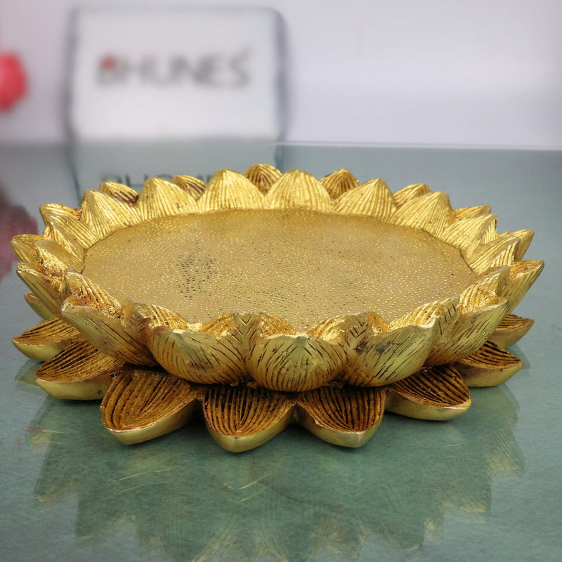 Brass Lotus Chowki Kamal Aasan Pooja Base, Peetal Pital Pittala Ashtadhatu Murti Seat for Lakshmi Ganesha Vishnu Saraswati Krishna Durga Shiva Lingam Radha Krishna Balaji, Gold, 2 Inch, 1 Piece