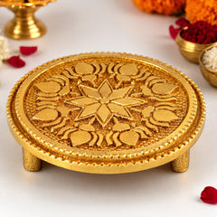 Brass Chowki, Handmade Pooja Chowki, Spiritual Bajot Home & Temple Decor, Gold, 3 Inch, 1 Piece
