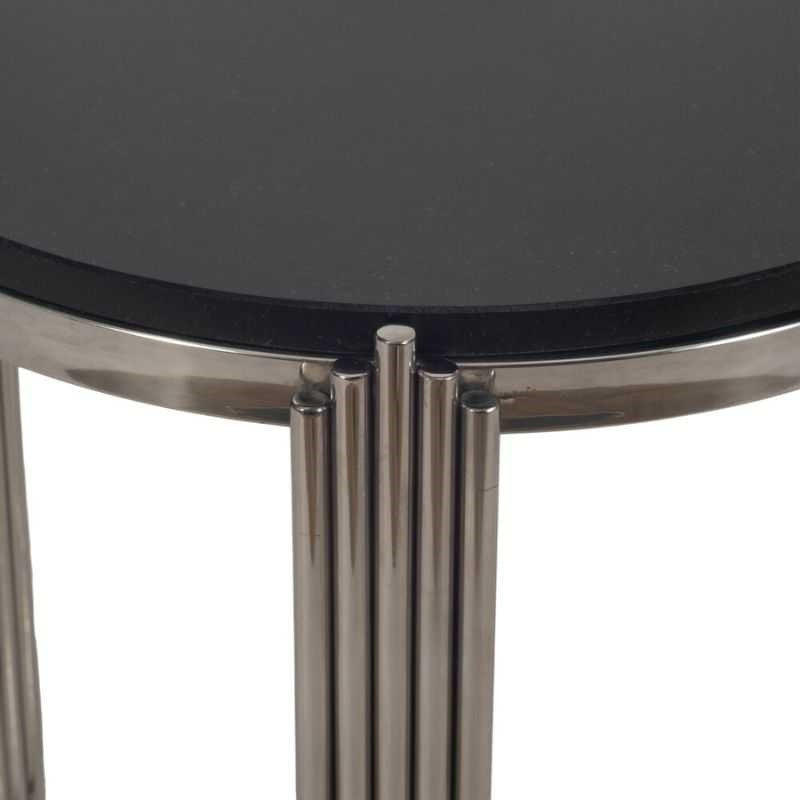 Velvet Arc Side Table | Black Marble Top With Chrome Base | Designer Half-Moon Accent Table