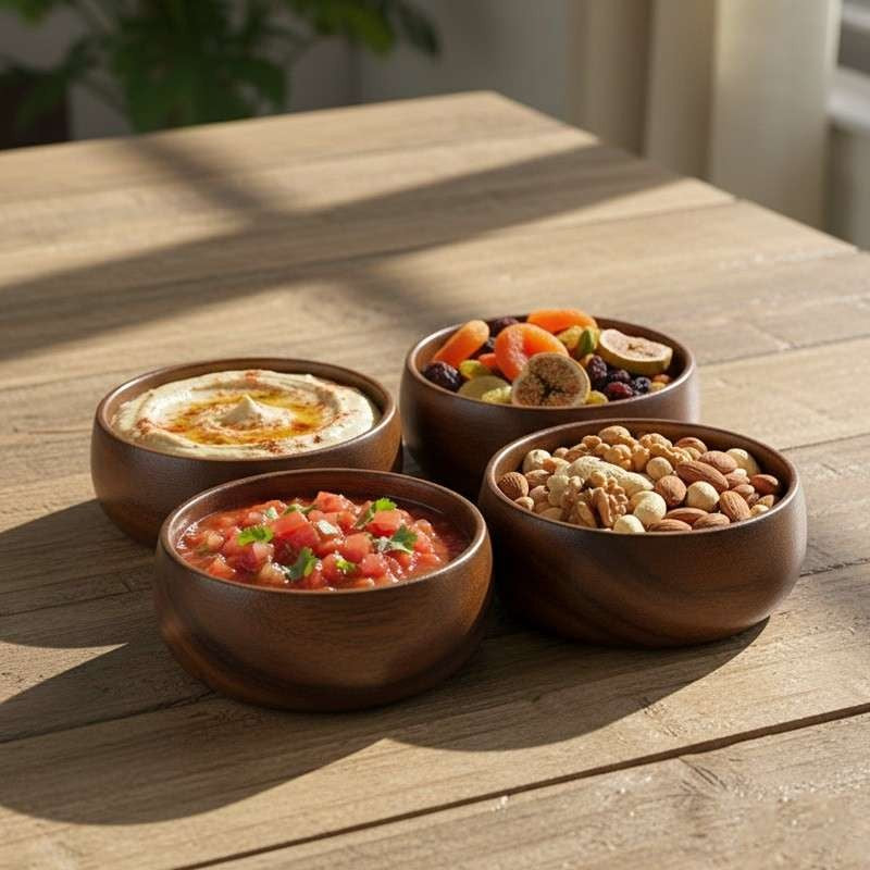 Chutney Bowl Set of 4 | Dryfruits Bowl Set | Wooden Bowl Set