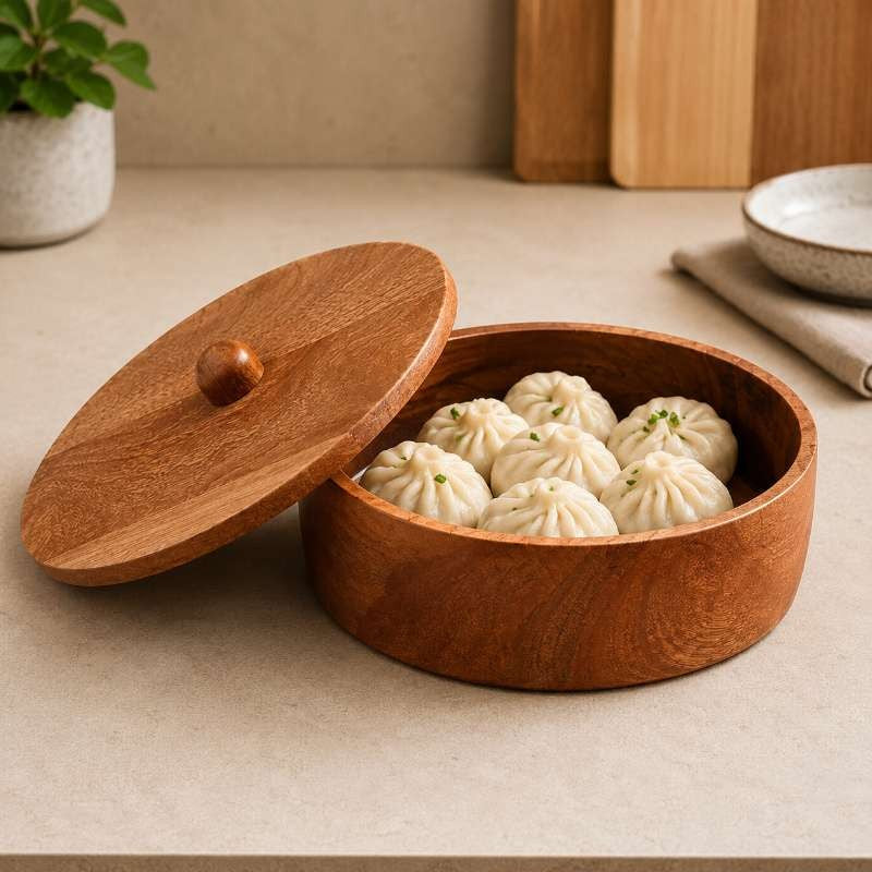 Classic Solid Wood Roti & Momos Box
