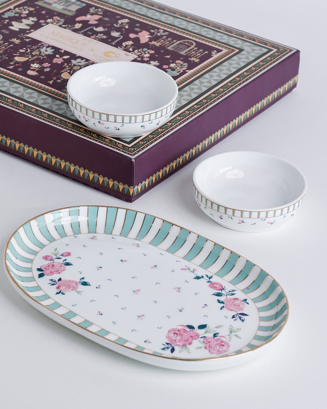 Magique by The Wishing Chair x Clay Craft, Portrait of a Rose Charlie Platter Medium with Munch Bowl Set of 3