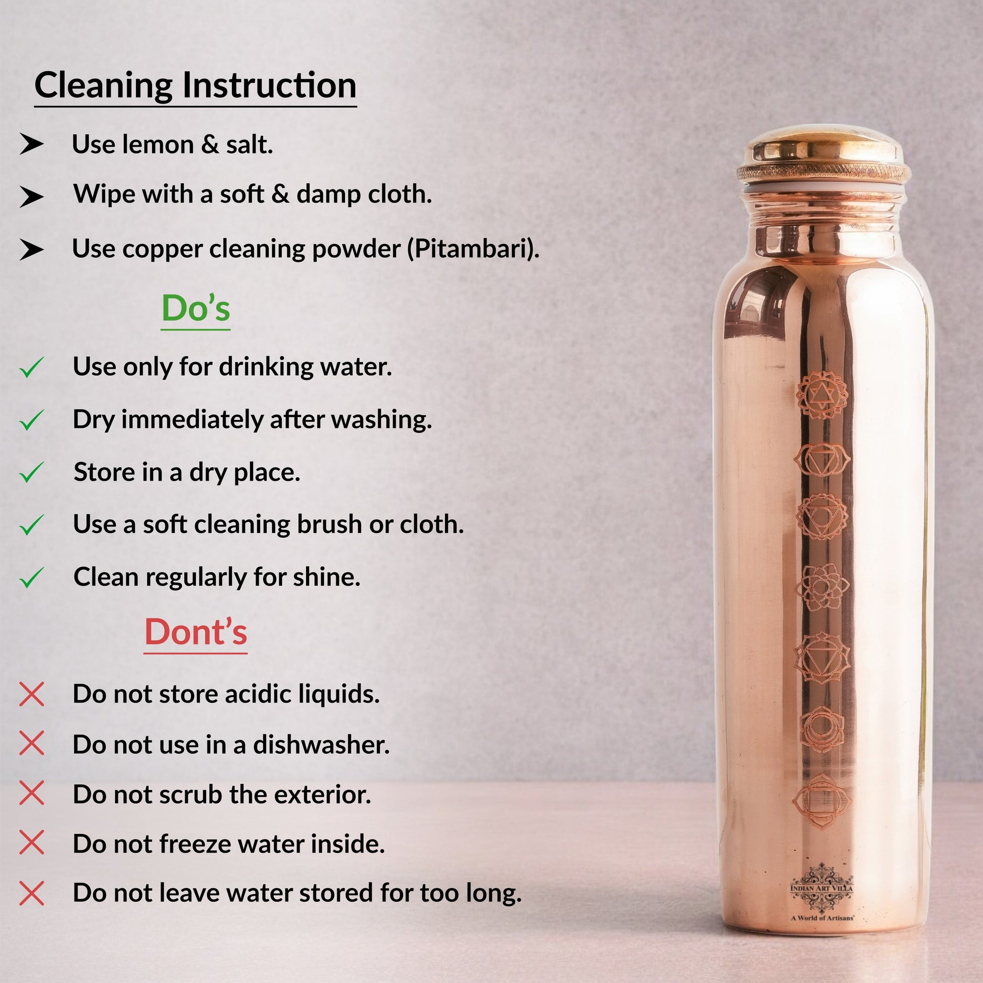 Pure Copper Water Bottle with Unique Artistic Designs – 900 ML