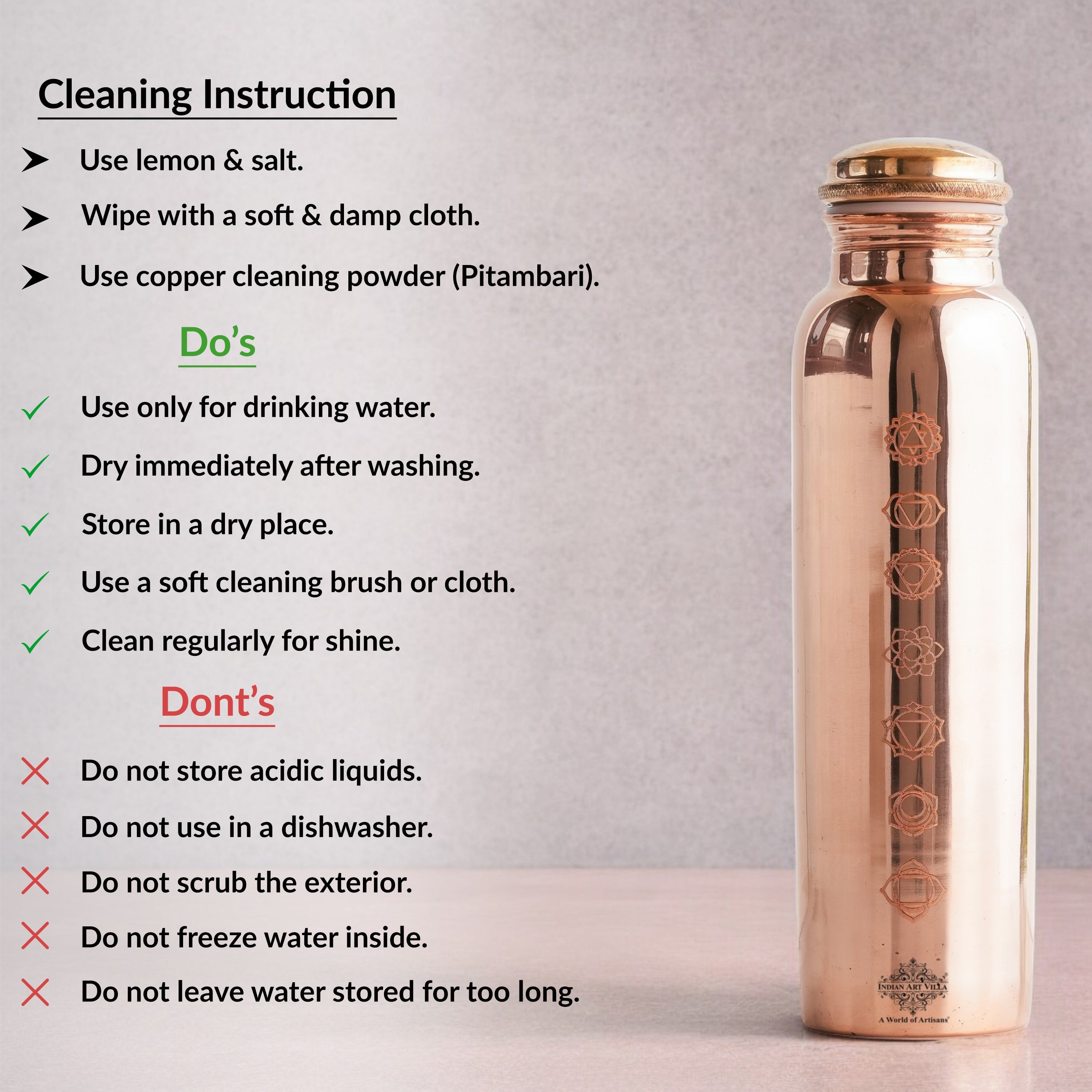 Pure Copper Water Bottle with Unique Artistic Designs – 900 ML
