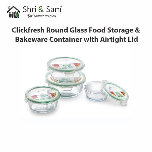 Glass 400ml, 650ml, 950ml & 1300ml Food Storage & Bakeware Container with Airtight Lid Round Clickfresh
