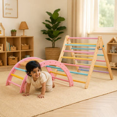 Montessori Climbing Arch & Pikler Triangle Set for Kids — Wooden Indoor Playset