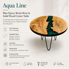 Aqua Line Blue Epoxy Resin River & Solid Wood Center Table