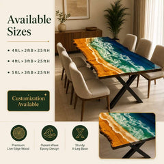Live Edge Ocean Wave Epoxy Resin Dining Table, Custom Dining Table | Custom Wood Resin Furniture, Live Edge Wood & Blue Resin Art Table | Coastal Style Dining Table