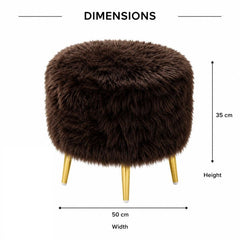 Cocoa Luxe Stool - Brown Faux Fur Ottoman with Gold Legs for Modern Home Decor