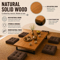 Japanese Low Seating Dining Table Set with Metal Legs & CloudTuft Floor Cushions