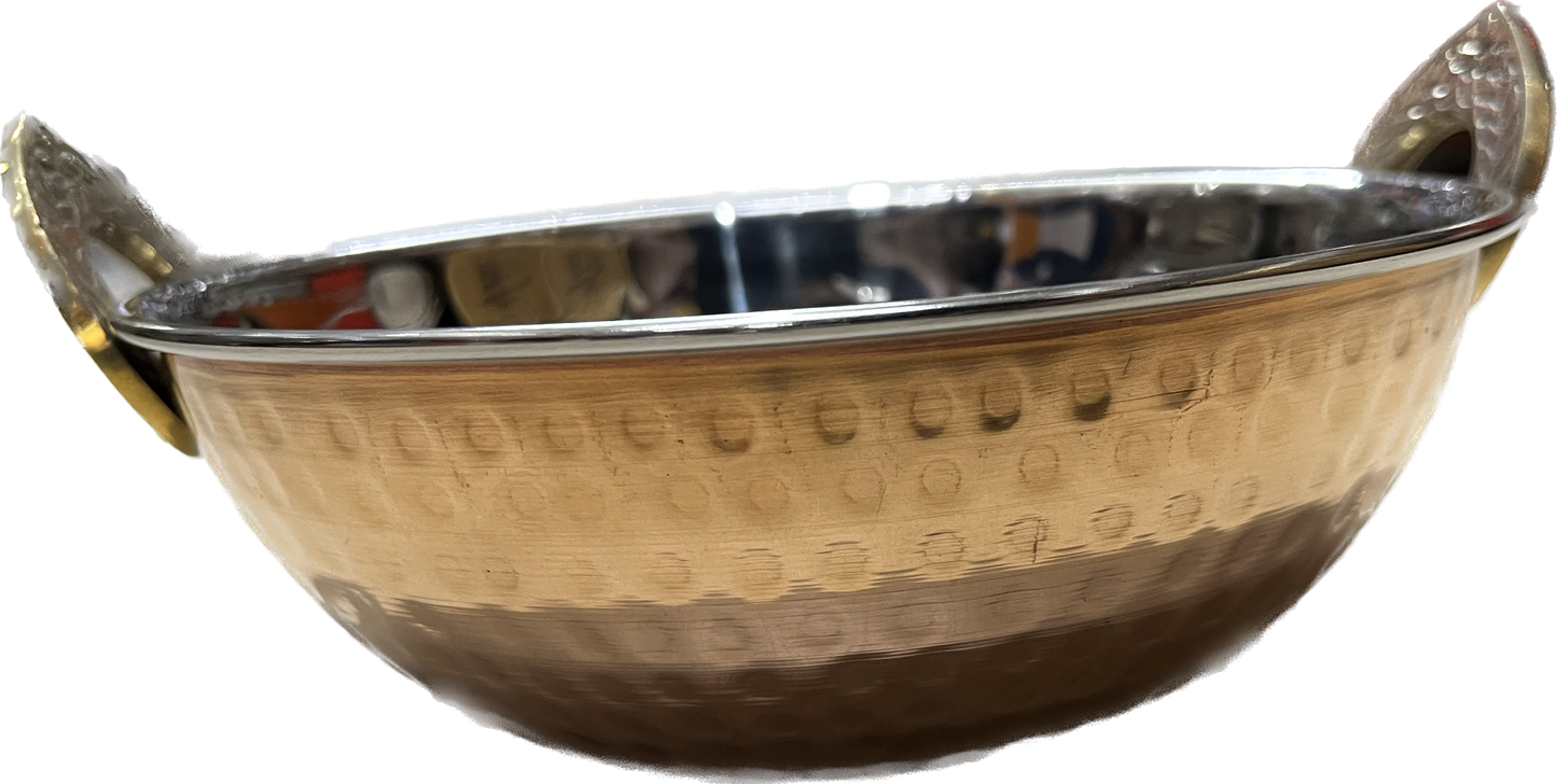 हथौड़े से बनी प्राचीन गहरे रंग की डिज़ाइन वाली स्टील कॉपर कढ़ाई वोक बाउल, परोसने के बर्तन, टेबलवेयर