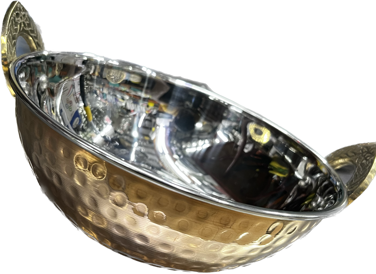 हथौड़े से बनी प्राचीन गहरे रंग की डिज़ाइन वाली स्टील कॉपर कढ़ाई वोक बाउल, परोसने के बर्तन, टेबलवेयर