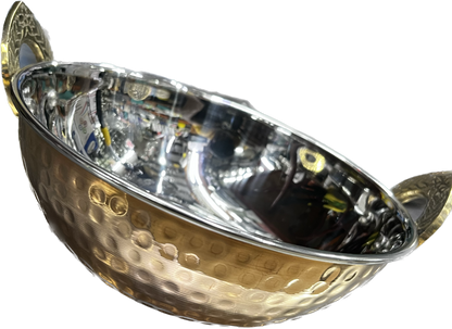 हथौड़े से बनी प्राचीन गहरे रंग की डिज़ाइन वाली स्टील कॉपर कढ़ाई वोक बाउल, परोसने के बर्तन, टेबलवेयर