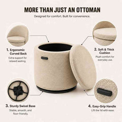 Modern Armless 360° Swivel Storage Ottoman Chair – Comfy Vanity Stool for Bedroom Living Room