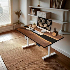 Astronix black opaque height adjustable table with white legs - 4FT x 2FT