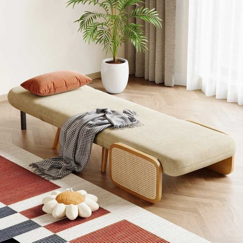 Beige Mid-Century Sleeper Sofa Cum Bed Chair – 3-in-1 Convertible Daybed Chaise Lounge