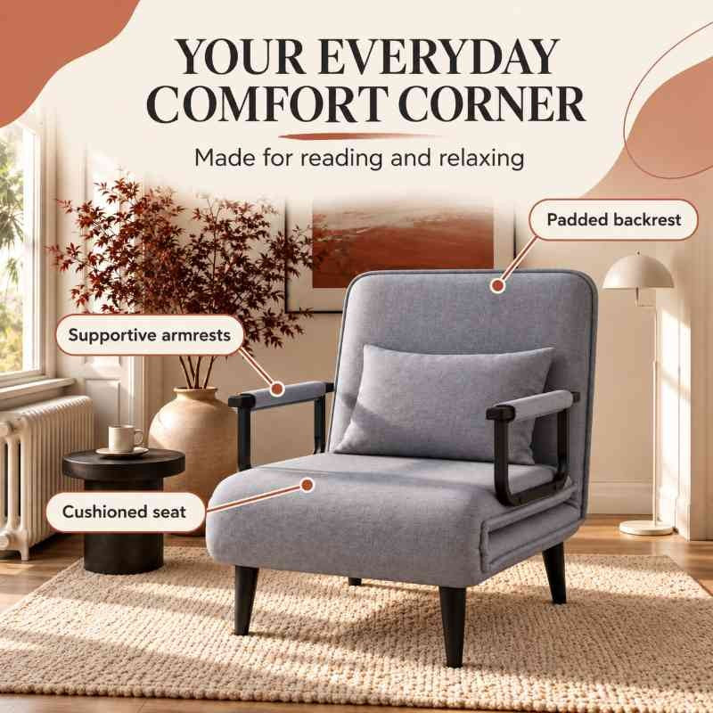 Single Seater Folding Sofa Come Bed, Convertible Sleeper Chair Bed for Bedroom & Guest Room, Space Saving Recliner Sofa Bed