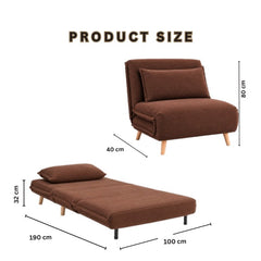 Modern Single Seater Daybed Sofa Come Bed, Brown Fabric Convertible Sleeper Chair, Fold-Out Sofa Bed for Bedroom, Guest Room & Small Spaces