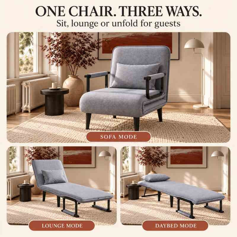 Single Seater Folding Sofa Come Bed, Convertible Sleeper Chair Bed for Bedroom & Guest Room, Space Saving Recliner Sofa Bed
