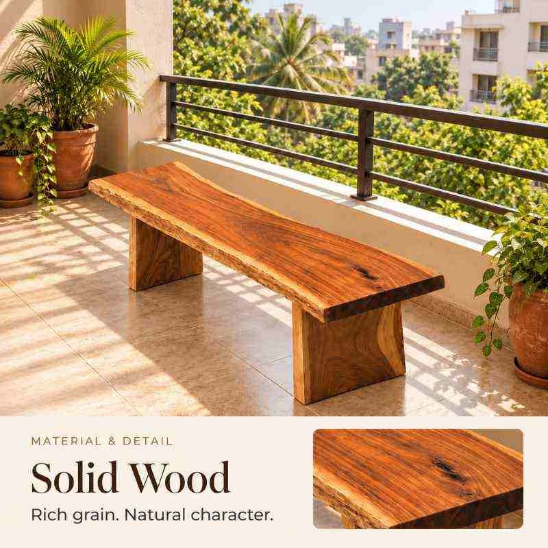 Natural Edge Solid Wood Bench, Handmade 5 Ft Wooden Seating Bench with Solid Wood Legs, Compact Entryway & Hallway Bench, Bedroom and Balcony Seating, Custom Made Furniture
