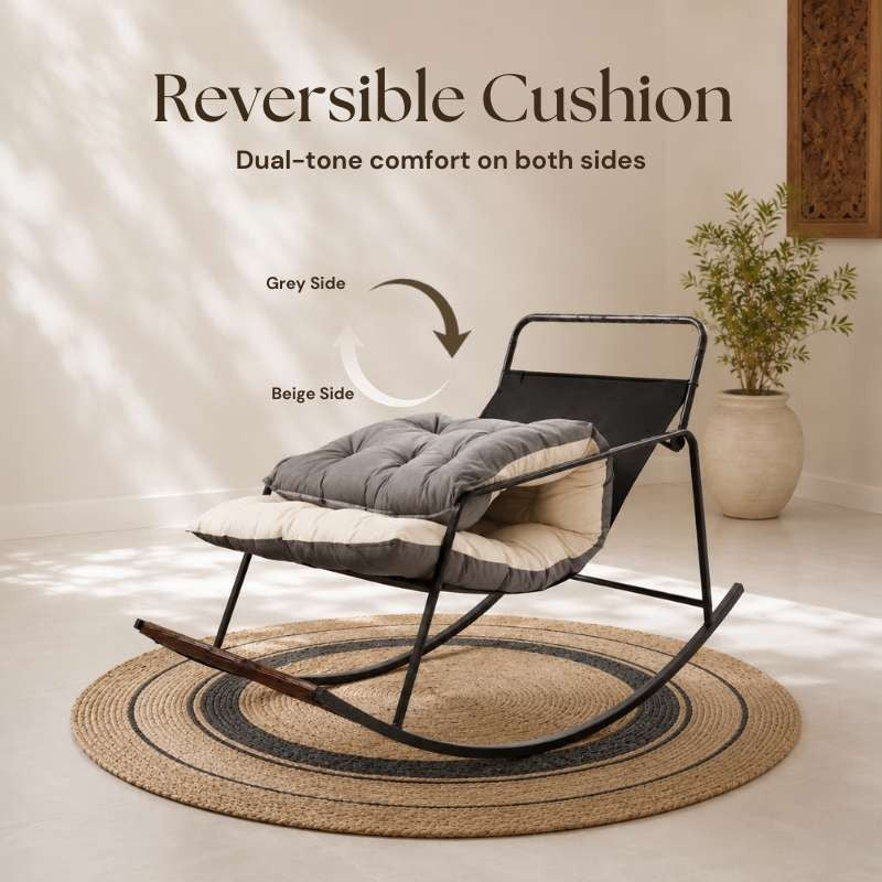 Comfy Rocking Chair with Foot Massager & 4 Ft Jute Rug — Complete Relaxation Corner Set