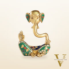Contemporary Brass Modern Ganesha Idol | 6" Height | Meenakari Stonework
