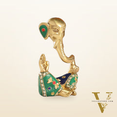 Contemporary Brass Modern Ganesha Idol | 6" Height | Meenakari Stonework