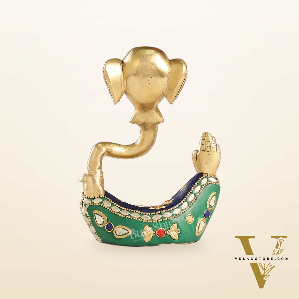 Contemporary Brass Modern Ganesha Idol | 6" Height | Meenakari Stonework