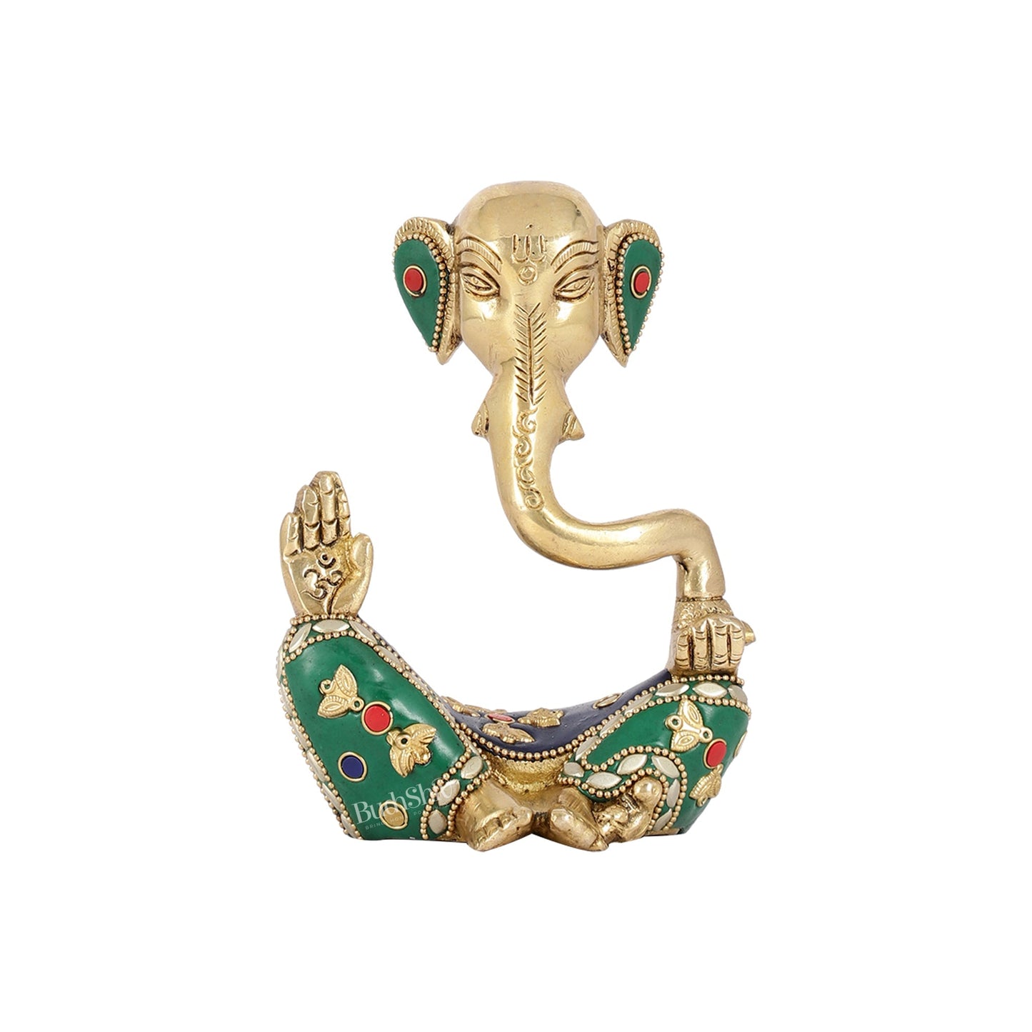 Contemporary Brass Modern Ganesha Idol | 6" Height | Meenakari Stonework