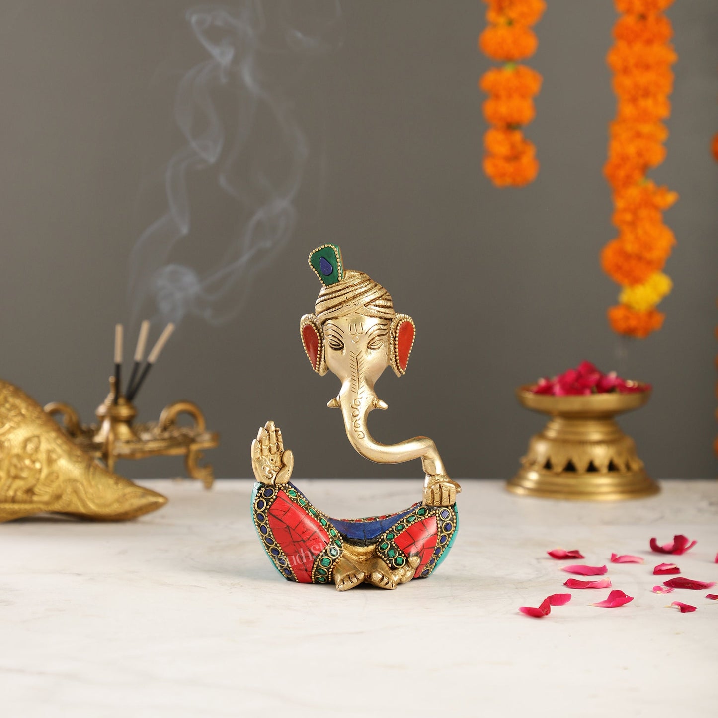 Contemporary Brass Pagadi Ganesha Idol | 7 inch