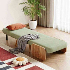 Mid-Century Green Convertible 3-in-1 Single Seater Sofa Cum Bed with Solid Wood Arm Base