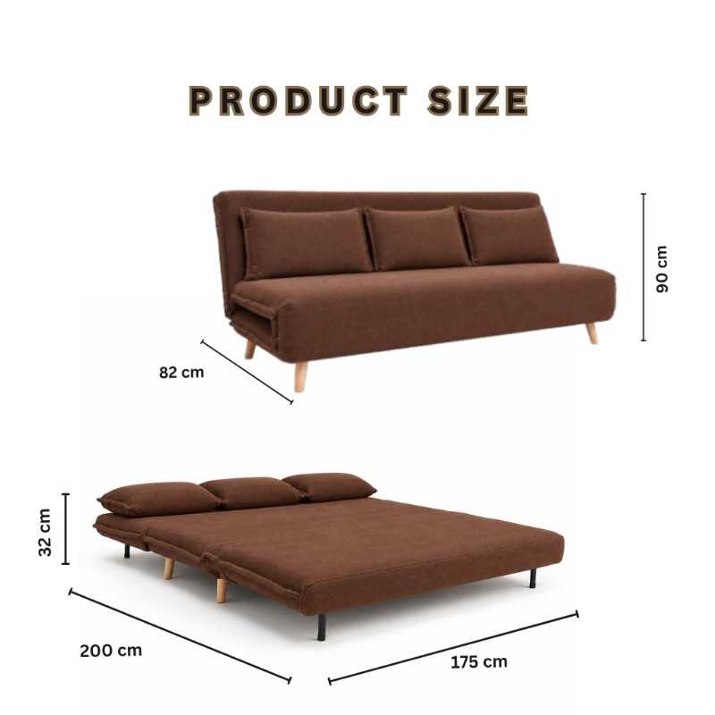 Modern 3 Seater Daybed Sofa Come Bed, Brown Fabric Fold-Out Sleeper Lounge, Convertible Sofa Bed for Living Room, Guest Room & Lounge