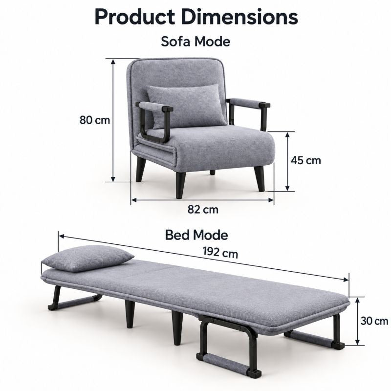 Single Seater Folding Sofa Come Bed, Convertible Sleeper Chair Bed for Bedroom & Guest Room, Space Saving Recliner Sofa Bed